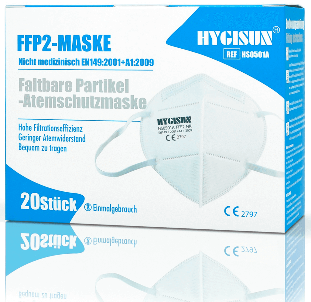 FFP2 Atemschutzmasken - nach europäischer Norm gefertigt mit hohen Tragekomfort. Hergestellt aus hochwertigem Material mit elastischen Gummibändern kann die Maske in der Größe individuell verstellt werden. Lieferung aus Deutschland.